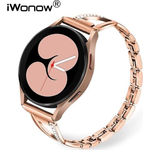 Stainless Steel + Diamond Watchband 20mm for Samsung Galaxy Watch 42mm/Active Active2 40mm 44mm/Gear Sport/S2 Classic Band Strap