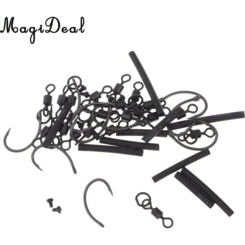 MagiDeal Fishing Tackle Ready Tied Ronnie Rigs (10 Set) - Carp Pop Up Fishing Rolling Swivels with Ring Fishing Hooks