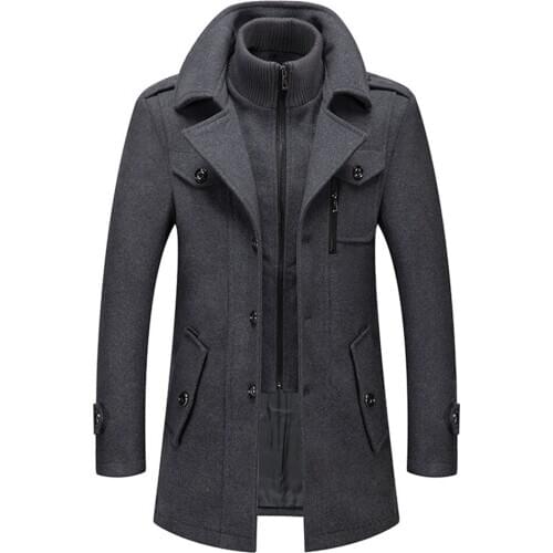 Woolen Coat Windbreaker Mens 2021 Solid Color Double Lapel Collar Jacket Mens Slim Fit Windbreak Long Outwear Men Winter Coats