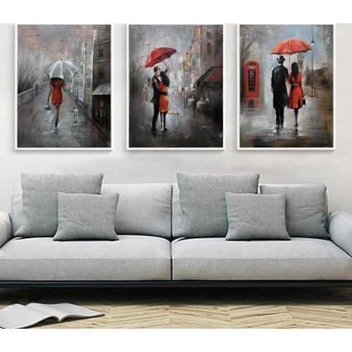Modern Abstract Posters and Prints Wall Art Canvas Painting Wall Decoration Streetscape Lovers in the Rain Pictures for Bedroom