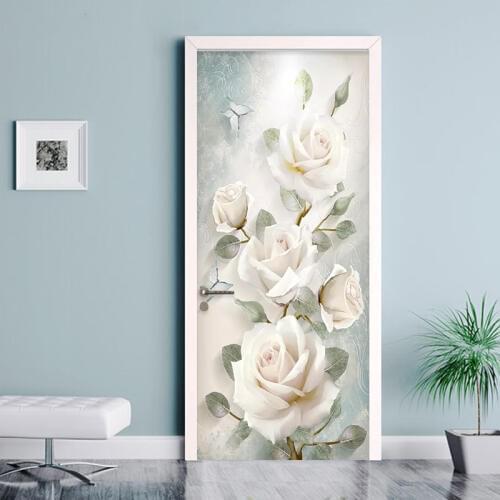 Modern Flowers Oil Painting 3D Wall Door Sticker Living Room Bedroom Wallpaper PVC Self-Adhesive Waterproof Home Door Decal 3 D