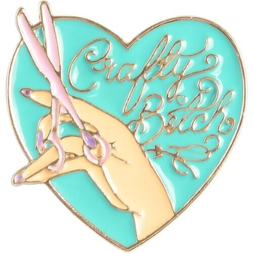 Light Blue Heart Crafty People Enamel Pins Slender Hand Scissors Brooch Lapel Pins Badges Denim Clothes Backpack Jewelry gift