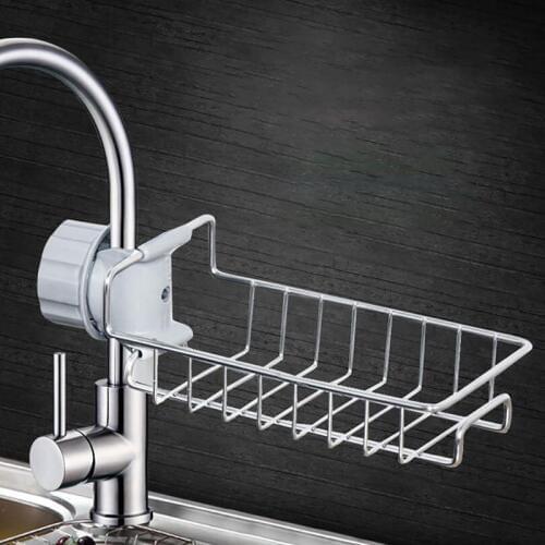 Stainless Steel Hose Sponge Dishwashing Rag Small Items Bathroom Kitchen Storage Rack Sink Adjustable Faucet Drain Rack