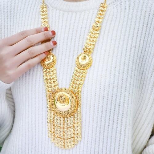 Turkish Middle East Earrings Round Jewelery Set Allah Muslim Arabic Islam Necklace Long Gold Color Hollow Link Chains Jewelry