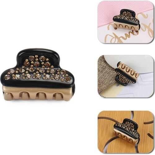 Vendome Gold Claw Small Exquisite Full Rhinestone Hair Claw France Acetate Golden Gripper Adorned With Austrian Crystals