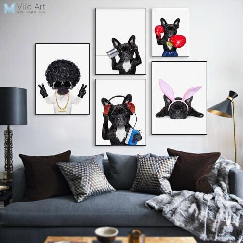 Funny Animal Pet Bulldog Posters Print Nordic Kawaii Kids Room Music Love Wall Art Pictures Photo Big Home Decor Canvas Painting
