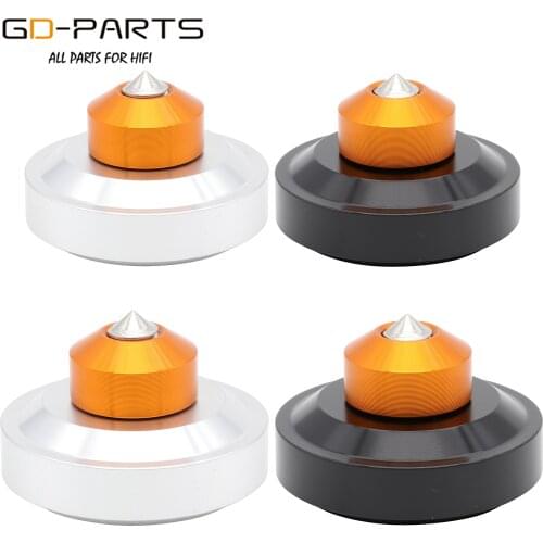 GD-PARTS 4PCS 39x26mm Silver Machined Aluminum Isolation Spike Feet Stand For Guitar Amplifier Cabinet Speaker Turntable Record