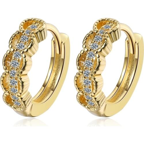 Womens Fashion Lovely Hoop Earrings Shiny Crystal Golden/White Simple Huggies Small Round Circle Elegant Ear Piercing Jewelry