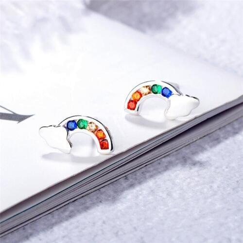 Sole Memory Simple Temperament Color Rainbow Creative Literary Sweet 925 Sterling Silver Fashion Female Stud Earrings SEA535