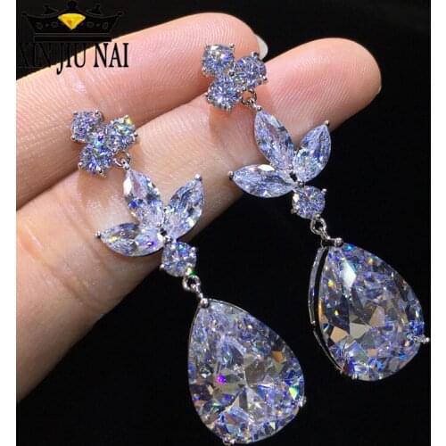 Flower Water earring AAAAA cz 925 silver Party Wedding Earrings for women jewelry Gift Not allergic diamond earrings for women