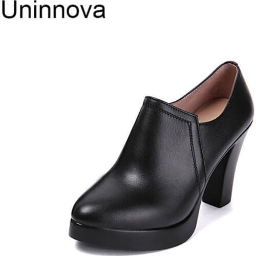 Womens High Heel Pointed Toe Pumps Working Career Shoes Autumn Spring Genuine Leather Shoes Extral Small Size 32-43 WP092