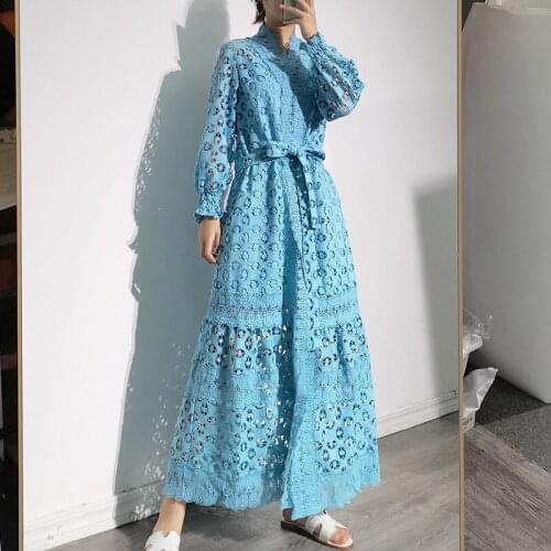 Robe Style Fashion Women Long Dress Spring Full Sleeves Hollow Out Elegant Ropa Mujer Talla Grande Real Picture Dresses