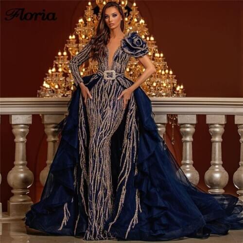 New Arrival Couture Dubai Prom Dresses Mermaid navy Blue Formal Gown 2020 Custom Made Middle East Long Evening Dresses Kaftans
