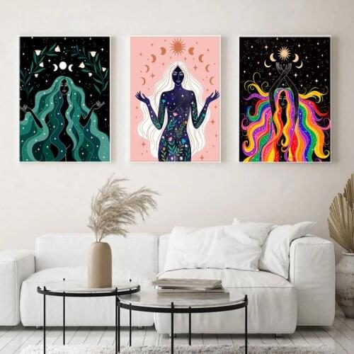 Stars Moon Magical Sun Art Prints Witchcraft Boho Poster Earth Goddess Canvas Painting Wall Picture For Living Room Home Decor