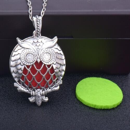 1pcs Owl shape Aroma Diffuser Necklace Perfume Essential Oil Diffuser Aromatherapy Locket Pendant Necklace fashion jewelr