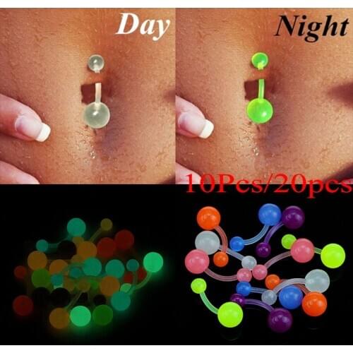 10PCS/20Pcs Mix Color Silicone Belly Piercing Navel Flexible Bar Balls Piercing Nombril Stud Earring Fashion Body Jewelry