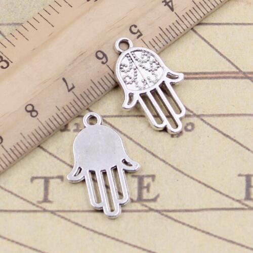 10pcs Charms Hamsa Palm Fatima Hand Protection 24x15mm Tibetan Bronze Silver Color Pendants Antique Jewelry Making DIY Craft