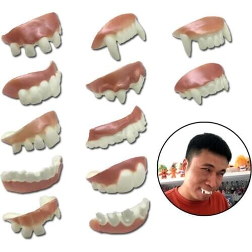 12pcs/set Halloween Party Prank Toys Simulation Rotten Teeth Vampire Denture Masquerade Cosplay Fake Teeth Trick Props