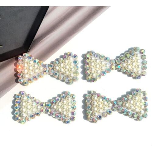 20Pcs/Lot Felt BackSide Non-Woven Pearl Bead Bowknot Patches Appliques for DIY Hair Clip Accessories And Shoe Accessories