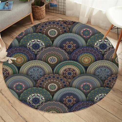 2020 Fashion Mandala Round Carpet Kids Room Bohemian Feathers Area Rugs Mat Pink and Blue Tapete For Living Room Round Carpet