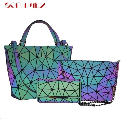 2020 New Women Handbags 3 Pcs Set Bag Luminous Crossbody Bags Women Wallet Tote Geometric Shoulder Bags Female Purse Handbag Sac