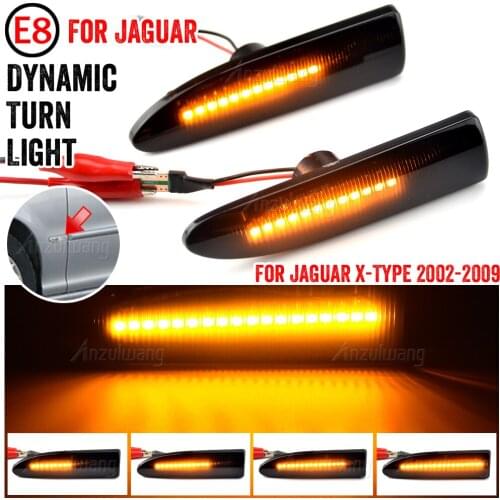 2x Car Marker Lights For Jaguar X-Type 2003-2009 Car Dynamic T10 Car Side LED Turn Signal Flowing Water Amber Fender Lamps