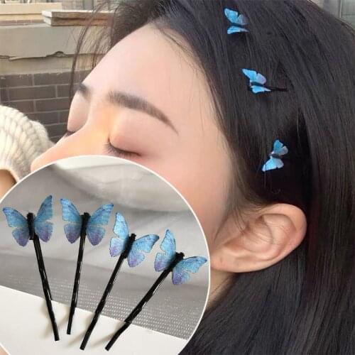 4pcs Cute Blue Butterfly Hair Clips for girls Hairgrips Scrunchies Hairpins dress Hair Barrette Word clip girls hair accessories