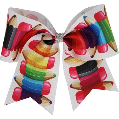 3pcs/ 7.5inch "Back To School " Cheer Bow For Girls student school Ribbon Bows With Elastic Band or hairclip Hair Accessories