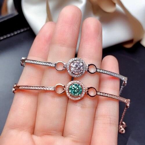 Inbeaut New Arrival 925 Silver Excellent Cut 1 ct Moissanite Bracelet Rose Gold Pass Diamond Test Moissanite Bangle Teen Girls