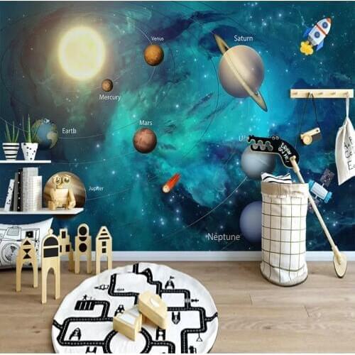 Childrens Room Hand-painted Space Universe Moon Background Custom 3D Photo Wallpaper Volume Romantic Living Room Sofa 3D Mural