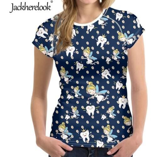 Jackherelook Funny Cartoon Tooth Dentist Top Tee Fashion Womens T-shirt Cute Dental Fairy Printing Harajuku O-neck T-shirts