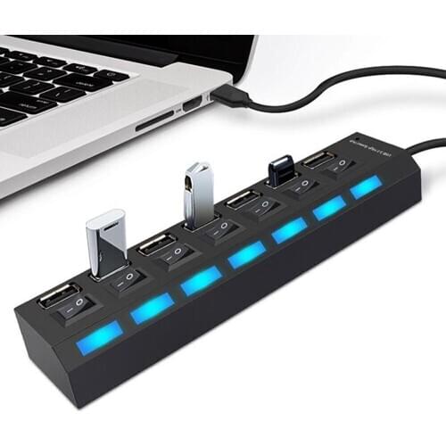 ILEPO HUB 2.0 HUB Multi USB Splitter 4/7 Port Expander Multiple USB 3 Hab Use Power Adapter USB Cable Hub with Switch For PC