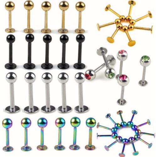 10pcs Wholesale Ball Labret Lip Chin Ring Nose Ear Bar Stud Stainless Steel Piercing Fashion Body Jewelry Free Shipping
