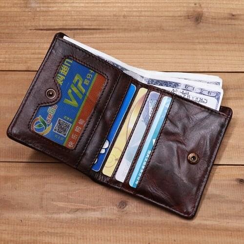 Genuine Leather Men Wallet Male Women Vintage Retro Wrinkled Short Small Slim Bifold Pocket Purse With Card Holder High Quality