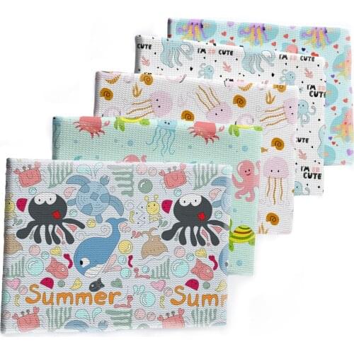 Summer Seafood Fish Printed Bullet Textured Liverpool Patchwork Tissue Kids home textile 50*145cm
