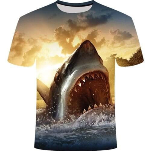Mens T-shirt 3D Great White Shark print brand summer classic kids T-shirt luxury mens hip-hop pattern top T-shirt wholesale