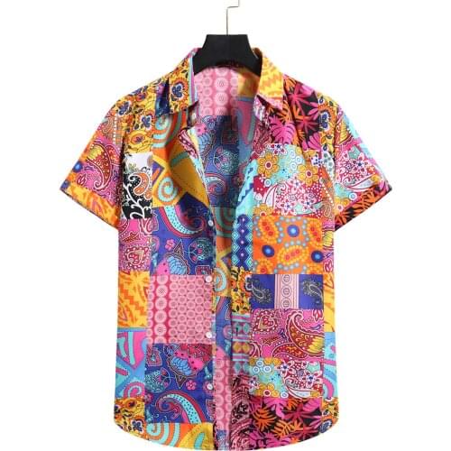 Mens Shirts Cardigan Short Sleeve Hawaiian Beach Flower Shirt Mens Turtleneck Shirt Summer Beach clothing Male Blouse tops