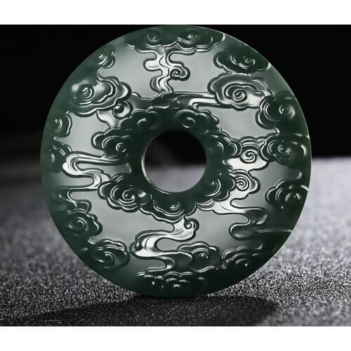 Natural top 7A hetian green jade pendant lucky cloud hand carved pendants necklace brand men women real jade jewelry jadeite
