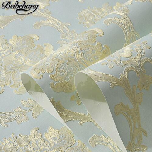 Beibehang 3D Refined Nonwovens Wallpaper European Bedroom Living Room TV Background Wallpaper Simple Blue Small Fresh wall paper