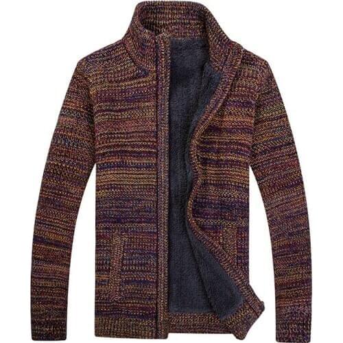 Casual Mens Sweater Thick For 2020Winter Autumn Polyester Male Cardigan Stand Collar Plus Size M- XXL XXXL