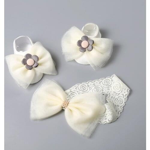 2 Pcs/Set Cute Baby Girl Headband Socks Set Lace Flower Bows Crown Newborn Headbands Girls Hairband Turban Baby Hair Accessories