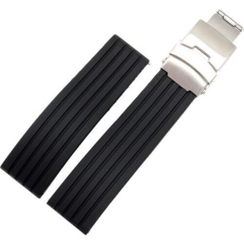 20mm 22mm New Rubber with stainless steel buckle watch band Strap Black Men strap accessories Free Shipping