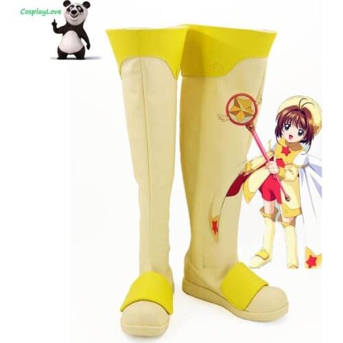 Cardcaptor Sakura Sakura Kinomoto Yellow Shoes Cosplay Long Boots Leather Custom Made For Party Christmas Halloween
