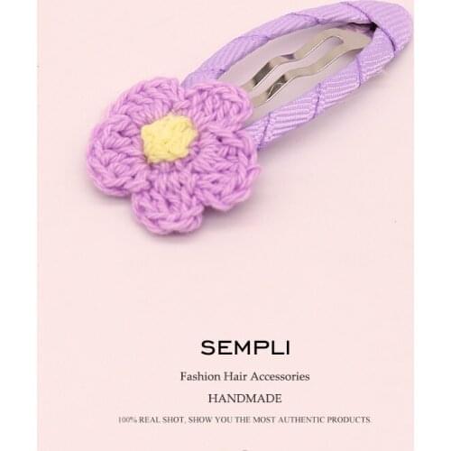 Sempli 5 Colors Yarn Wool Knitting Floral Flower Multicolored Petals Pins Bobby Pin Girls Hair Clip Hair Grips for Women Bob Pin