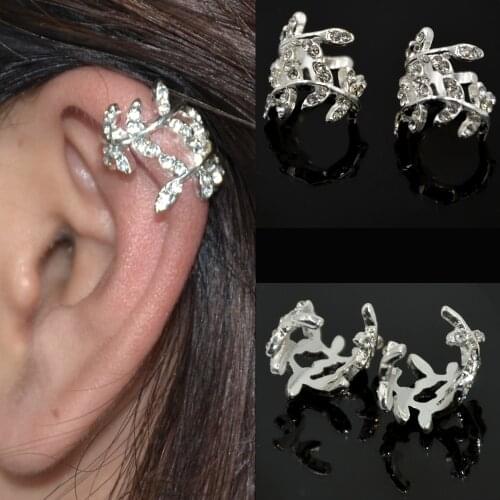 1pc Fashion CZ Gem Jeweled Leaf Ear Cuff Earring Non Ear Piercing Fake Earring Ear Helix Tragus Cartilage for wonmen