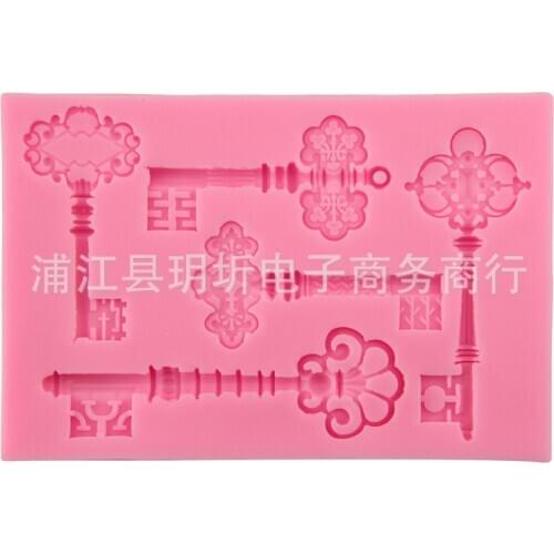 Five retro key shape silicone mold chocolate flip sugar baking cake mold gypsum drop glue DIY soap mold hand decorated