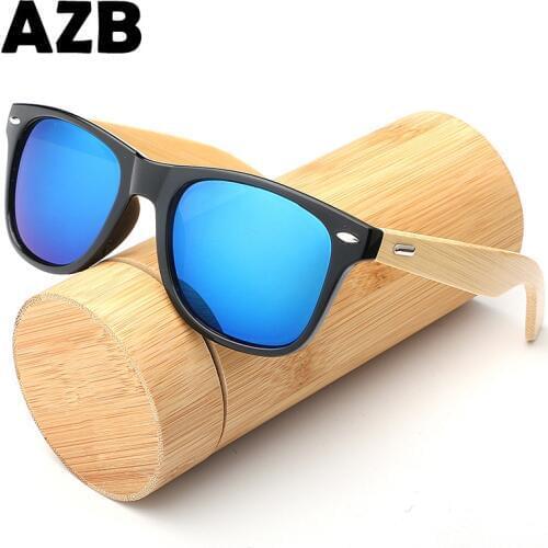 AZB Retro Bamboo Wood Men Sunglasses for Women Brand Design Goggles Unisex Sun Glasses UV400 Eyewear with Bamboo case