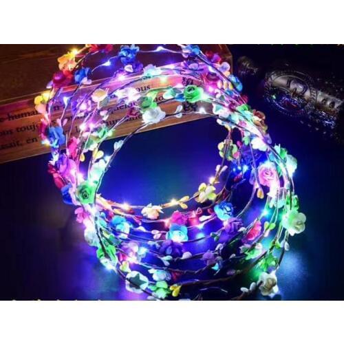 Led Flower Wreath Headband Crown Festival Floral Garland Bohemia for Park Wedding Headdress Glow Hair Band Hen Party favor Decor