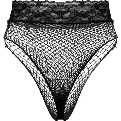 Women Floral Lace Waistband Panties Sissy Underwear Clubwear Low Waist Stretchy Briefs See-through Fishnet Exotic Underpants
