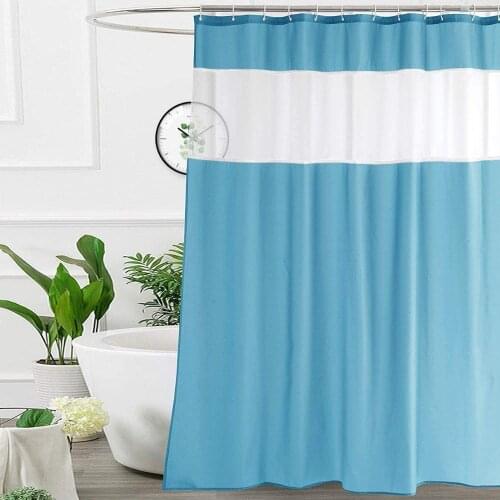 UFRIDAY Light Blue Shower Curtain with Snap-in Fabric Liner Modern Soft Fabric Solid Polyester Bath Curtain with Hooks